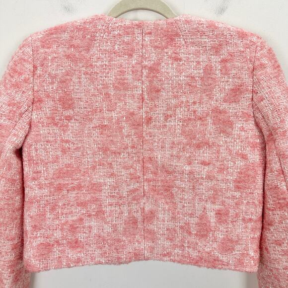J.Crew Collarless Jacket Italian Tweed Pink Open Cropped Preppy Classic US 0 NWT - Picture 7 of 11